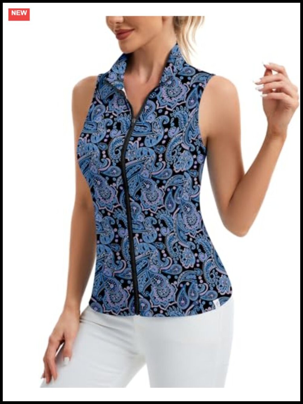Sleeveless Golf Shirt Full Zip Lightweight UPF 50+ Athletic Polo
